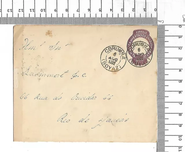 1902 Brazil 200 Reis postal stationery Corumba Goyaz - Rio de Janeiro ; 61479