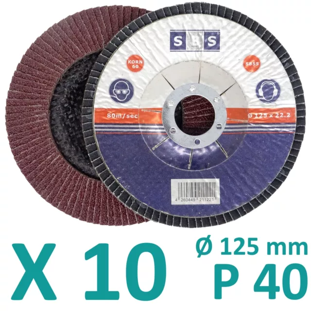 10 disques à lamelles Ø 125mm brun pour métal acier bois grain 40 meuleuse