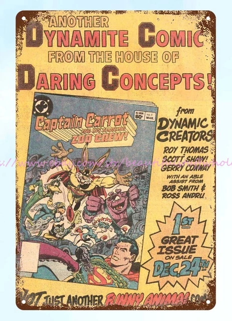 home accents 1982 comic ad Captain Carrot His Amazing Zoo Crew metal tin sign