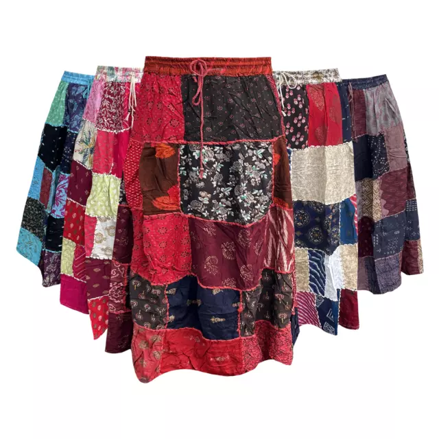 Handmade Patchwork Hippie Long Skirt Harem Womens Bohemian Hippy Elastic Waist