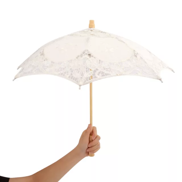 Handmade Cotton Vintage Style Lady Parasol Sun Umbrella Fan Lace Bridal Wedding 2