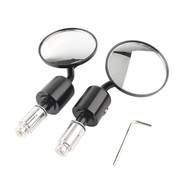 Universal Motorcycle Rearview Bar End Side Mirrors Round Style 7/8"  Black