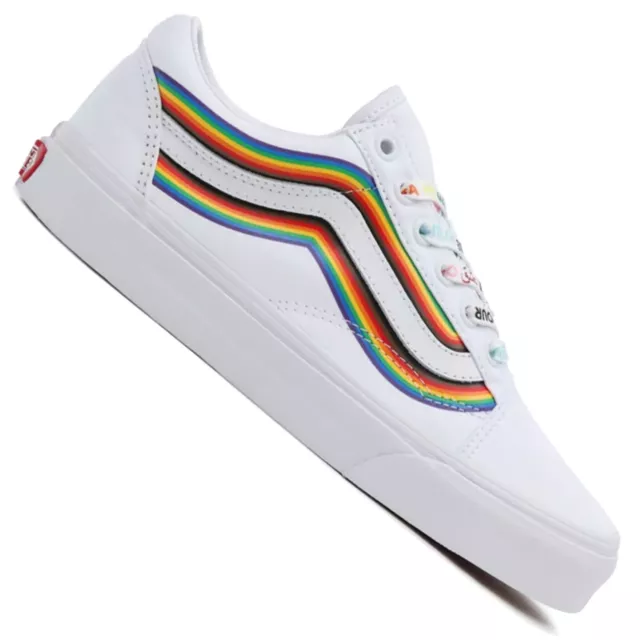 Vans Old Skool Unisex-Sneaker Pride Turnschuhe Schuhe Regenbogen Rainbow Weiß