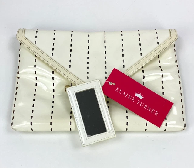 Elaine Turner Auth Ivory Patent Leather Clutch Purse Bag Lined 6.5"x10"