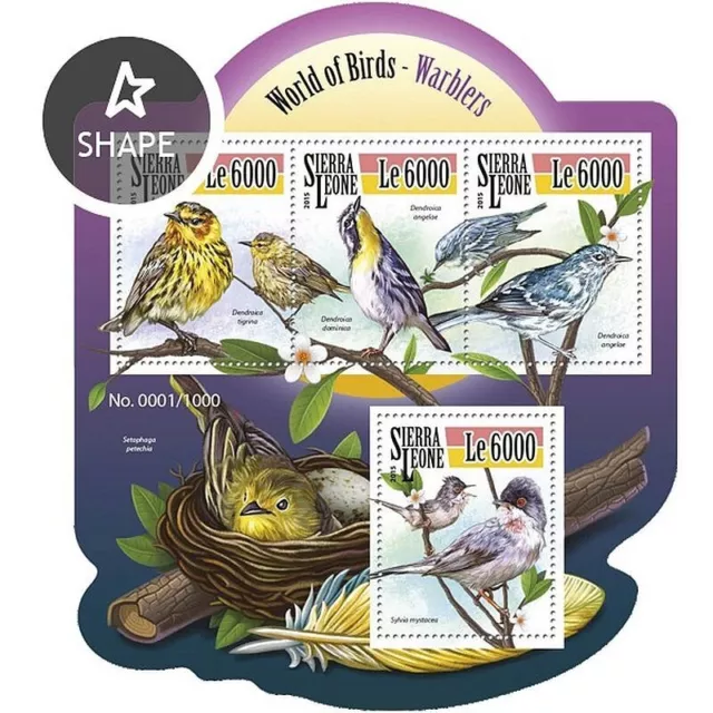 World of Birds WARBLERS 4-Value MNH Bird Stamp Sheet #493 (2015 Sierra Leone)