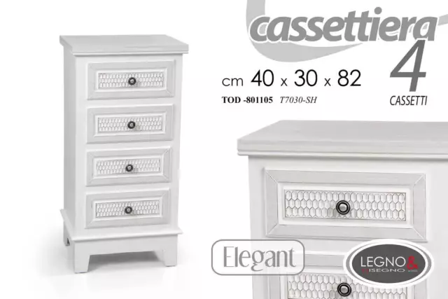 Mobile Cassettiera Elegant In Legno 4 Cassetti Shabby 40*30*82 Cm Tod-801105