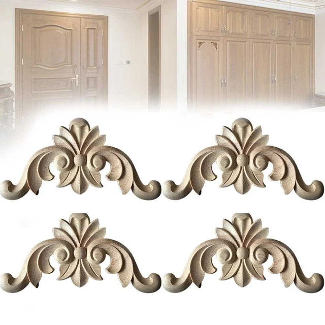 Décoration Murale En Bois Sculpté Fleur Européenne - Autocollant Pour Meuble, Placard, Miroir - 30 Cm, Non Peint - 7