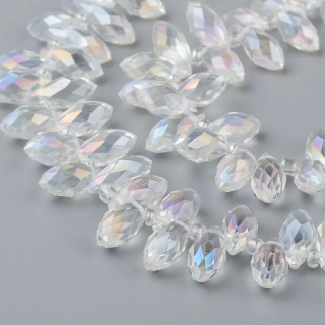 50 Teardrop Faceted Crystal Glass Beads - 13mm x 6mm - Clear AB Coated - P01151