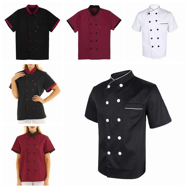 Unisex Giacca da Cuoco Divisa Cucina Mensa Hotel Cappotto a Manica Corta M-XXXL