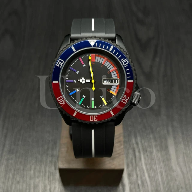 Orologio Mod Su Personalizzato Stile SKX NH36 Movimento Automatico BL/RD/SL Ore Arcobaleno BK/WT