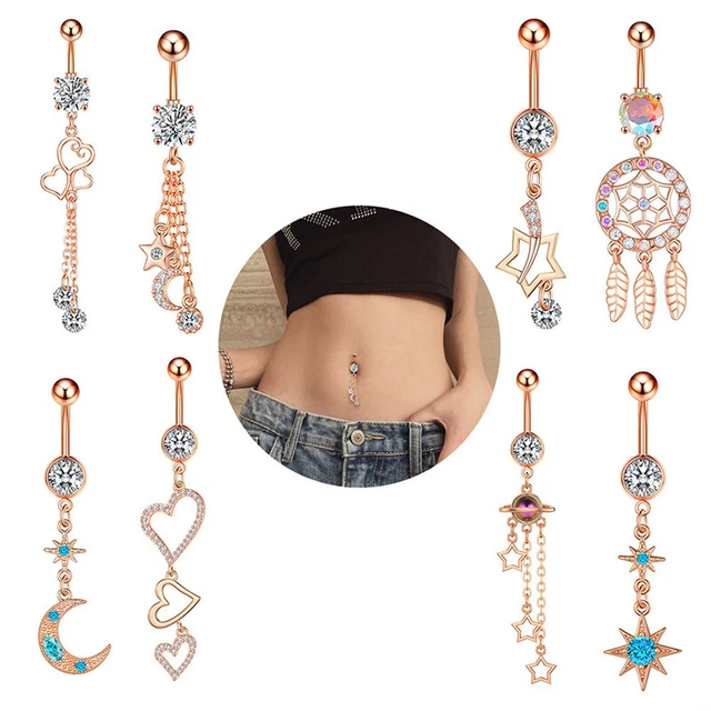 Multi-Styles Heart Dangled Belly Navel Piercing Button Ring Zircon Body JewelSA