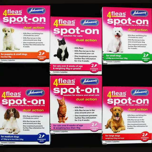Johnsons 4Fleas Dual Action Spot-On Treats Dog Cat Kitten Fleas & Larvae - Rspca