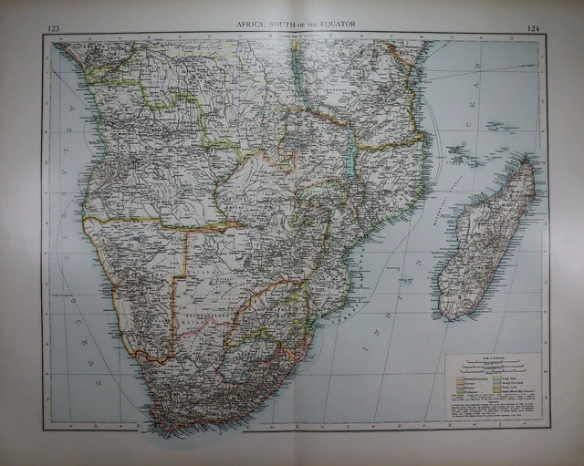 Old (XLG17x22) 1905 Time's Atlas Map ~ AFRICA, SOUTH of the EQUATOR  ~ Free S&H