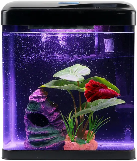 Betta Fish Tank Self Cleaning Glass 2 Gallon Small Nano Aquarium Starter Kits D