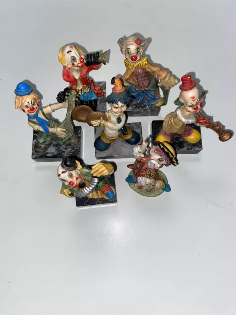 Clowns figurines from Italy set of 7 playing musical instruments vintage