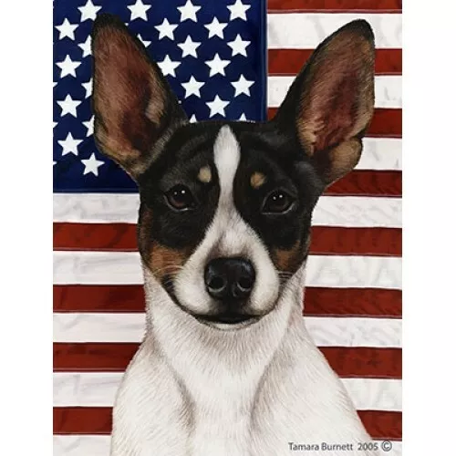 Patriotic (D2) House Flag - Tri Rat Terrier 32324