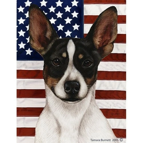 Patriotic (D2) House Flag - Tri Rat Terrier 32324