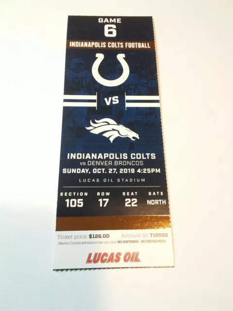 2019 Indianapolis Colts vs Denver Broncos NFL Football Full Ticket Stub