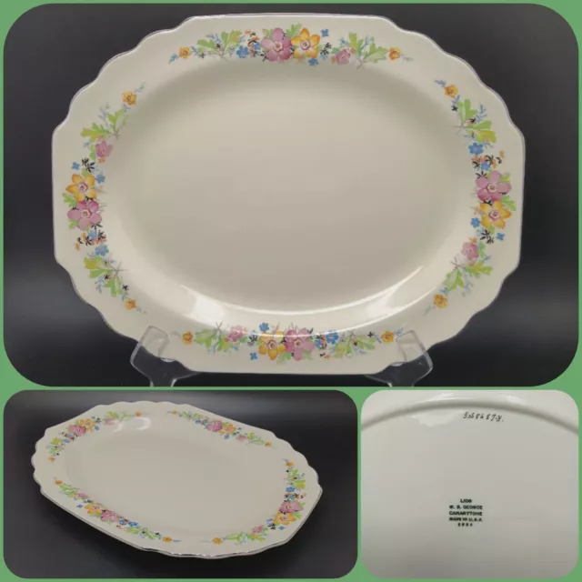 W.S. George Lido Platter Ivory Pink Yellow Blue Flowers Gold Trim Canarytone