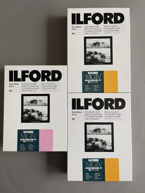 3 Boxes of Ilford Multigrade Deluxe (x2Satin & X1 Glossy) - 100 5x7inch Sheets