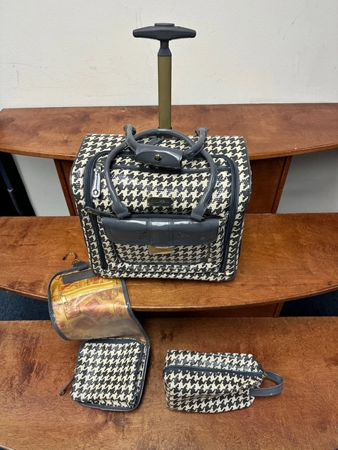 New Samantha Brown Houndstooth Underseat Wheeled Bag 15"Carryon Charcoal Cream