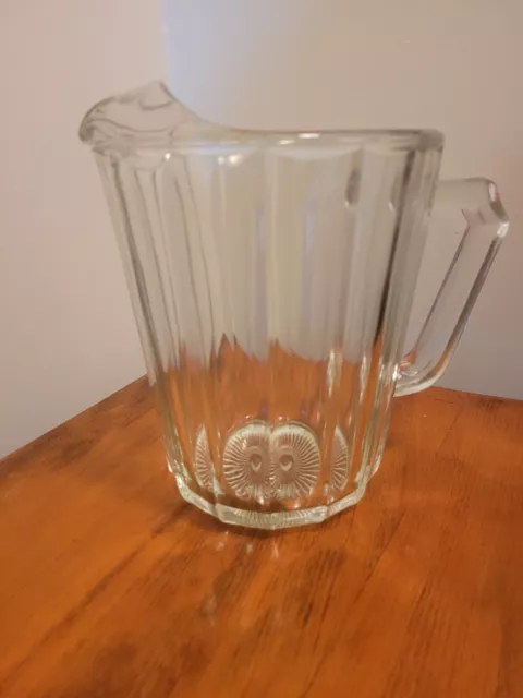 Vintage 7.25" Depression Clear Glass Pitcher w/ Ice Lip Square Handle Water -Tea