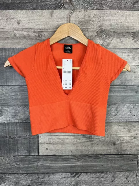 Urban Outfitters Josie Crop Top XS Orange Capped Sleeve Bralette Blogger BNWT