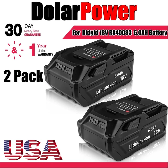 Compatible Ridgid 18V Lithium Battery - 6.0Ah Or 8.0Ah - Fits R840083 R840085 R840087 Series