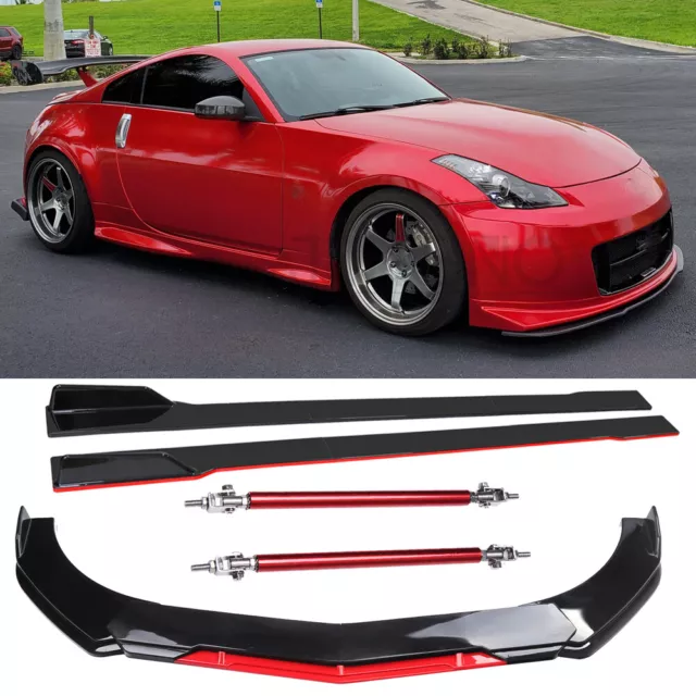 For Nissan 350Z 370Z Front Bumper Lip Splitter + 78.7" Side Skirts + Strut Rods