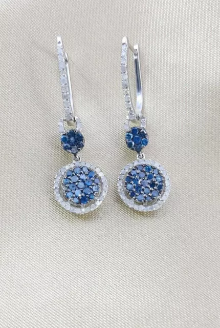 1.31 Ct Round Cut Lab Created White Blue Diamonds Teardrop Dangle Earring