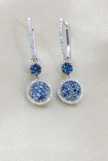 1.31 Ct Round Cut Lab Created White Blue Diamonds Teardrop Dangle Earring 1.31 Ct Round Cut Lab Created White Blue Diamonds Teardrop Dangle Earring