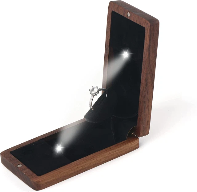 Wood Proposal Ring Box with Led Light Twin Stars Engagement Ring Box Slim Brilli