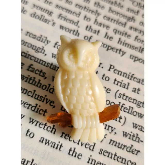 Vintage Little White Owl Pin Lucite Avon Lucky Friends Tack Pin 1984
