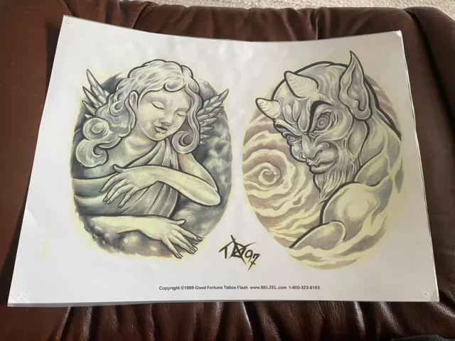 (Lote 36) Hoja laminada de arte flash tatuaje vintage buena fortuna Belzel 1999