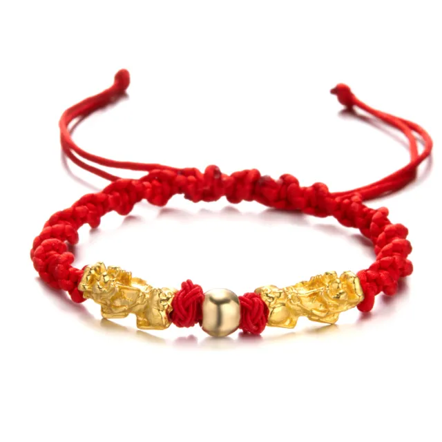Good Luck Feng Shui Beads Pixiu Bracelet Attract Wealth Braided Red Rope Jewelry