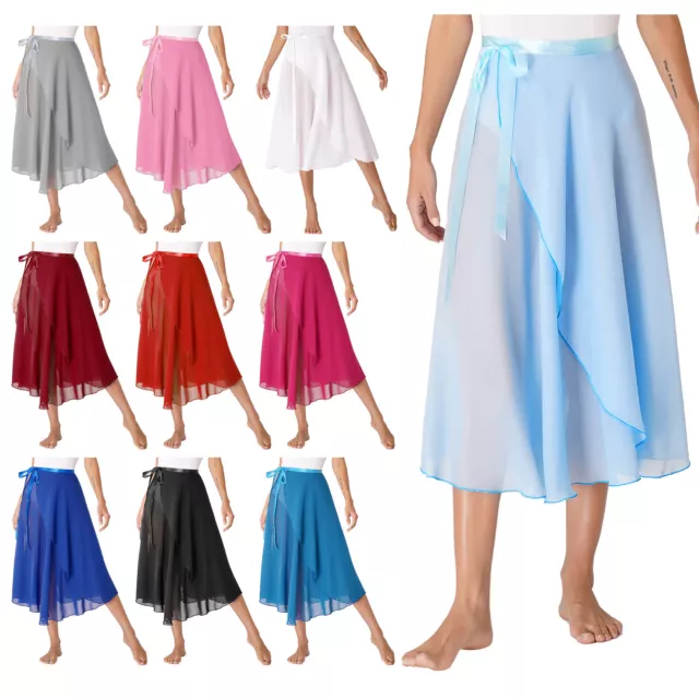 Women Sheer Ballet Dance Wrap Skirts Lace-Up Lyrical Ballroom Dancing Long Skirt