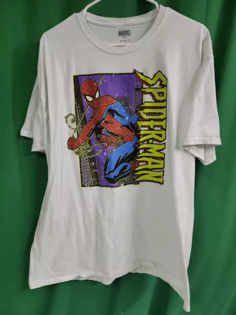 Marvel  Men's Sz XL Spiderman T-Shirt White Graphic Print Crew Neck Short Sleeve