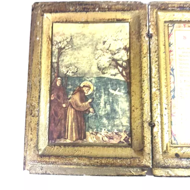 Antique St Francis Assissi "A Simple Prayer" Gilt Wood Florentine Italy Diptych 2