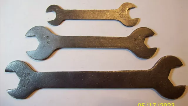 3 vintage  British Standard Fine & Whitworth stamped steel wrenches