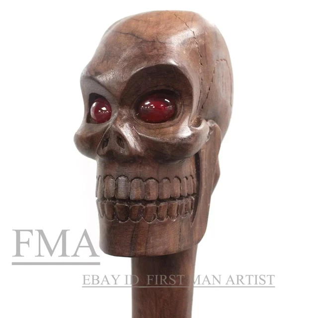 Skull Head Handle Walking Cane Stick Hand Carved Wooden Walking Stick X_Mass GFT