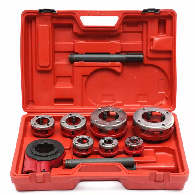 BSPT Pipe Threader 3/8" to 2" Dies Set Threading Tool Ratchet w/ Handle 7-Sizes