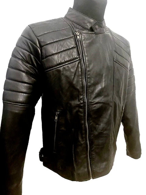 Lederjacke Zip-Up Vintage Bikerjacke Herren Lederjacken