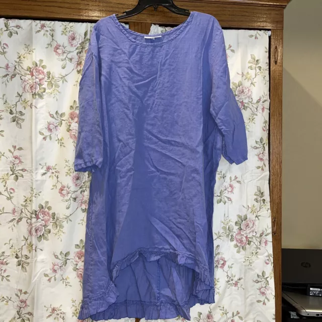 Bryn Walker Linen Purple Ruffle Hem Tunic Top Sz Large