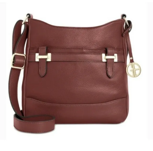 Giani Bernini Womens Handbag Burgundy Wine Pebbled Leather Bridle Crossbody New