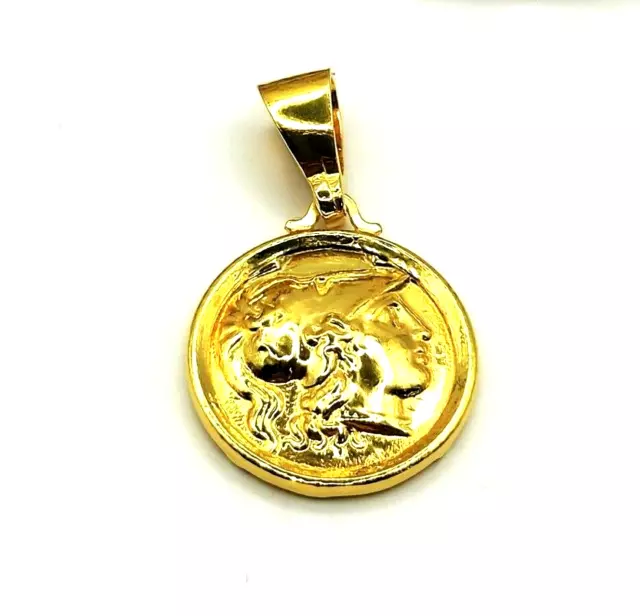 Goddess Athena Coin Sterling Silver 925 Gold Plated Pendant in Handmade
