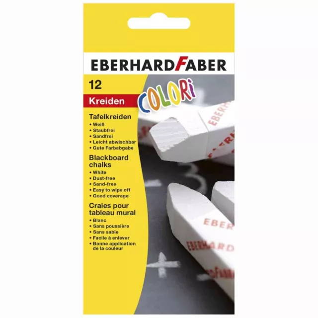 EBERHARD FABER Tafelkreide Colori eckig 12mm weiß, 12 Stück, Länge 80mm