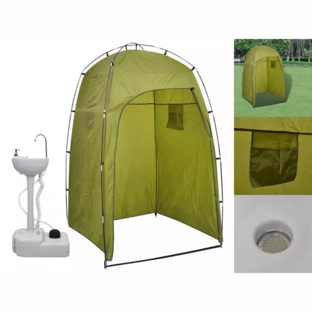 Tragbares Camping-Waschbecken Mit Zelt 20 L Toilettenzelt Grün