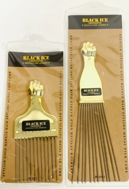 Black Ice Professional Signature Series Metal Pick Comb Gold Fist Handle 2 Style