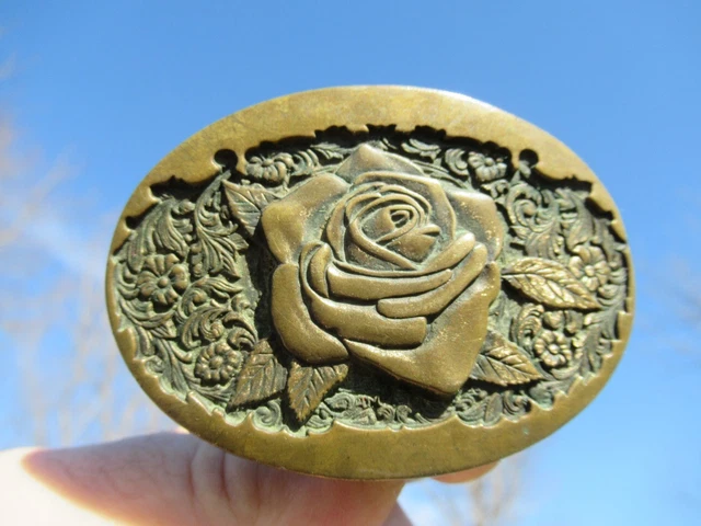 VINTAGE SOLID BRASS Rose Belt Buckle Award Design Medals ADM  display picture 3