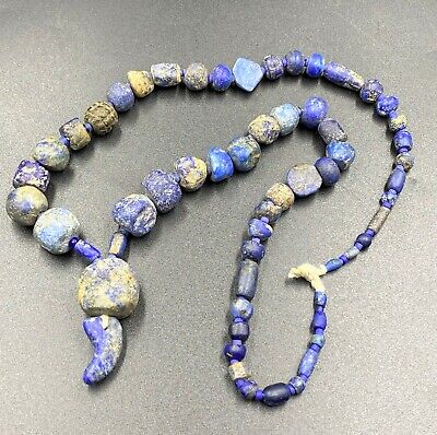 Antique OLD BEADS Dzi Himalayan Afghani Persian Lapis Ancient Jewelry Necklace